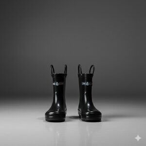 Lone Cone Kids Rain Boots Shiny Black Size 4 – Easy‑On Handle, Waterproof